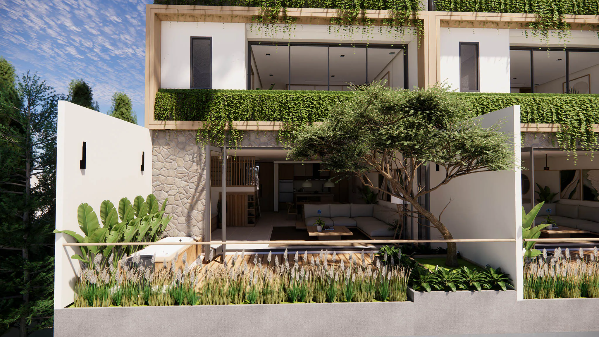 KAHLI Terraces: full downstairs daytime render